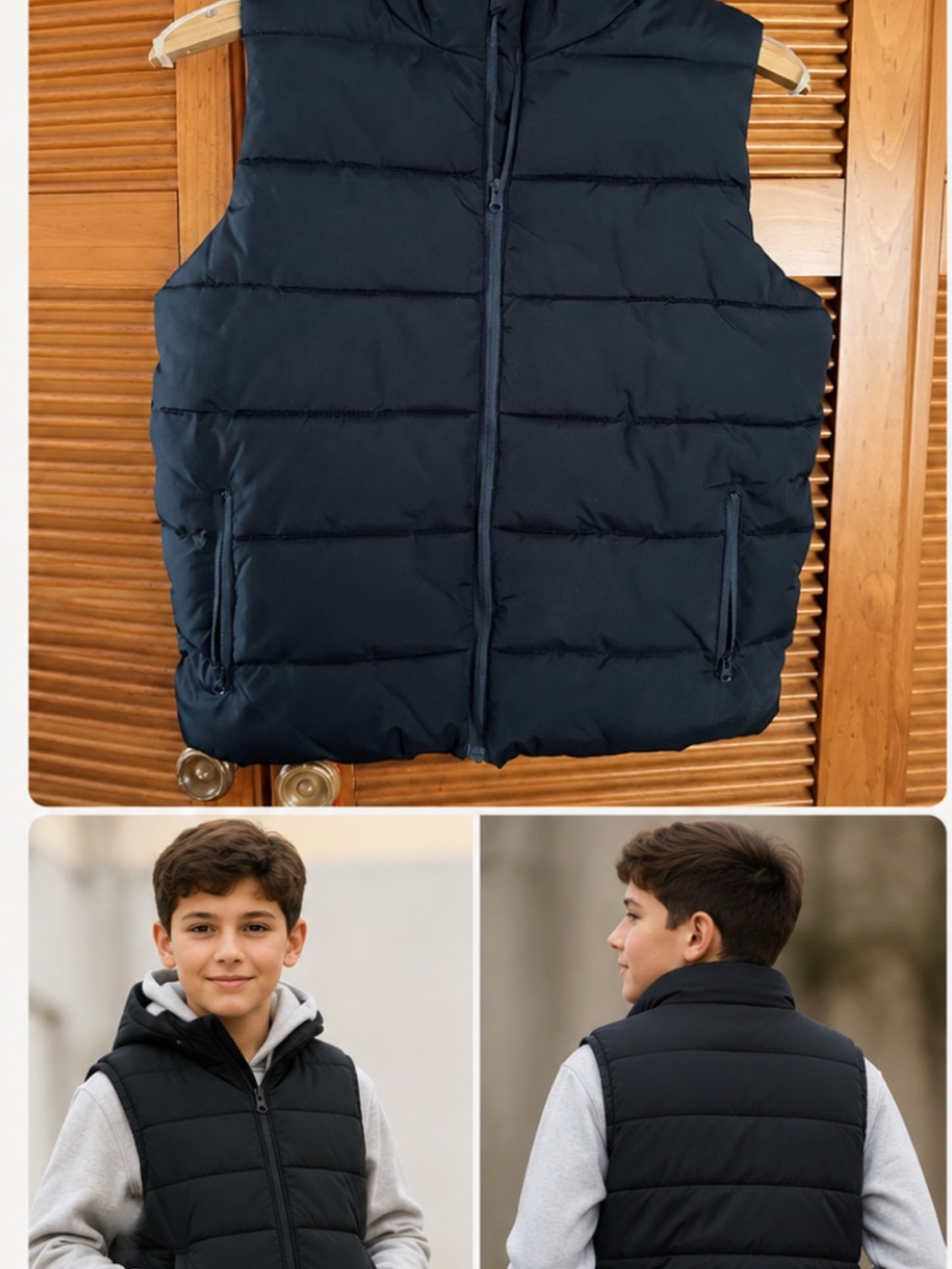 NWT Crazy 8 Kids Sherpa-Lined Collar Full-Zip Puffer Vest - Black